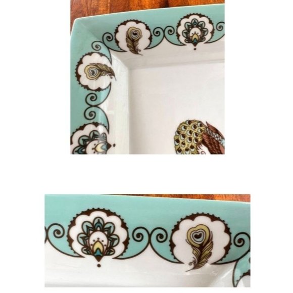 NWT Vera Bradley Peacock Dish My Home Andrea Sadek Turquoise Square - Picture 4 of 12